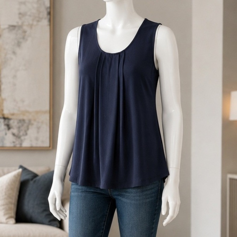 Banana Republic Womens Tank Top Navy Blue Pleated Scoop Neck XS